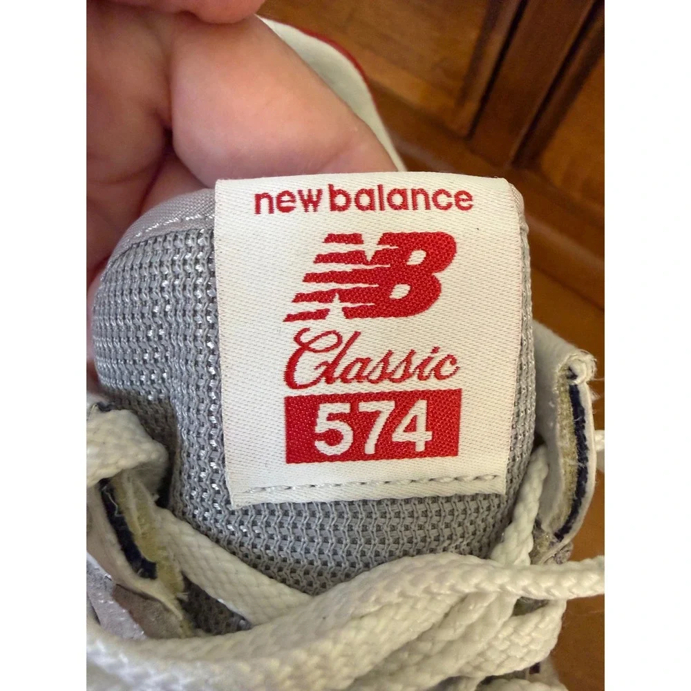 New Balance 574 Classic Mens 12  Grey Navy Red Suede Sneakers ML574 retro